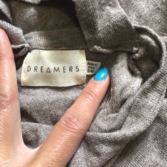 DREAMERS taupe cross open back sweater size small - Picture 11 of 13
